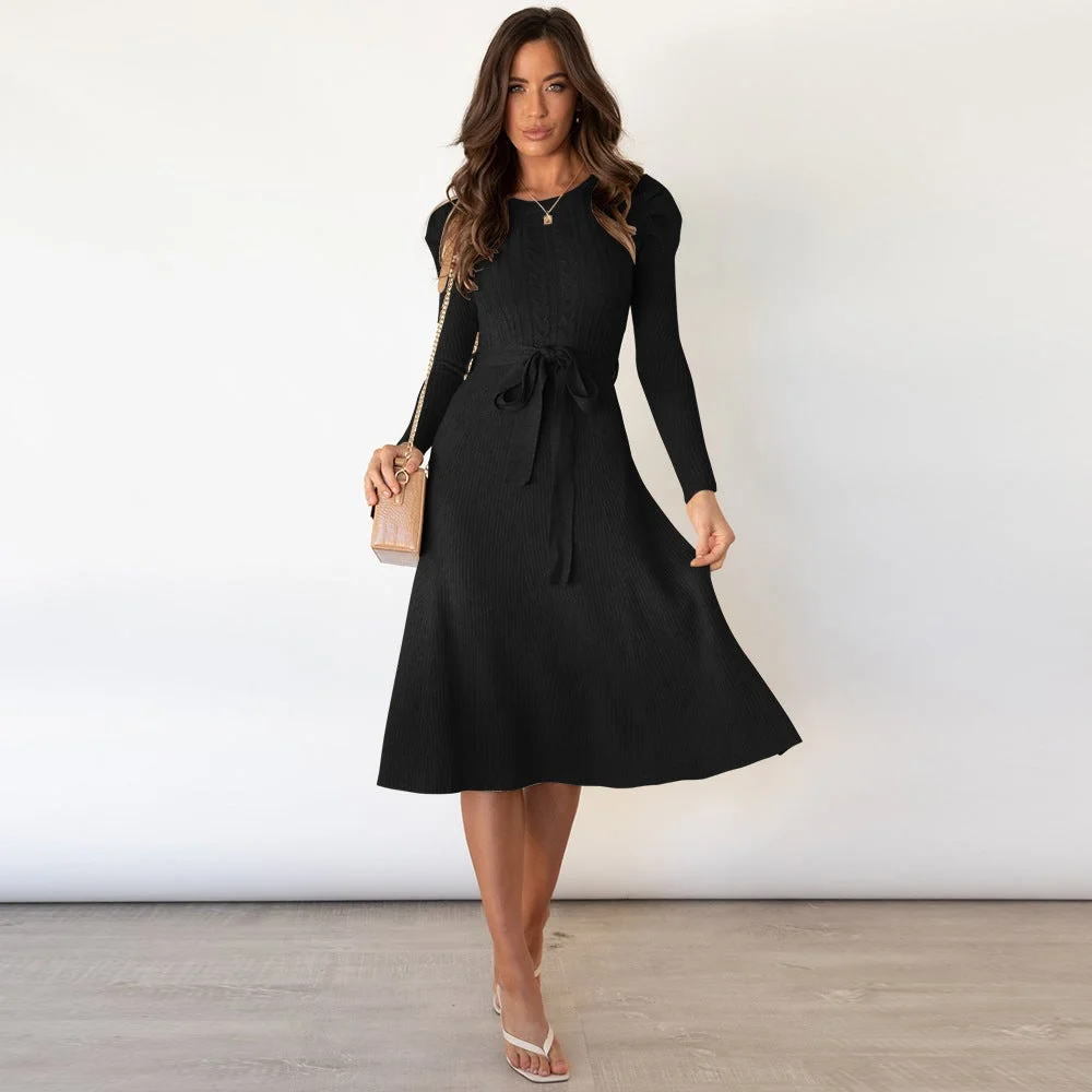 Solid Color Autumn Long Sleeve Knit Dress