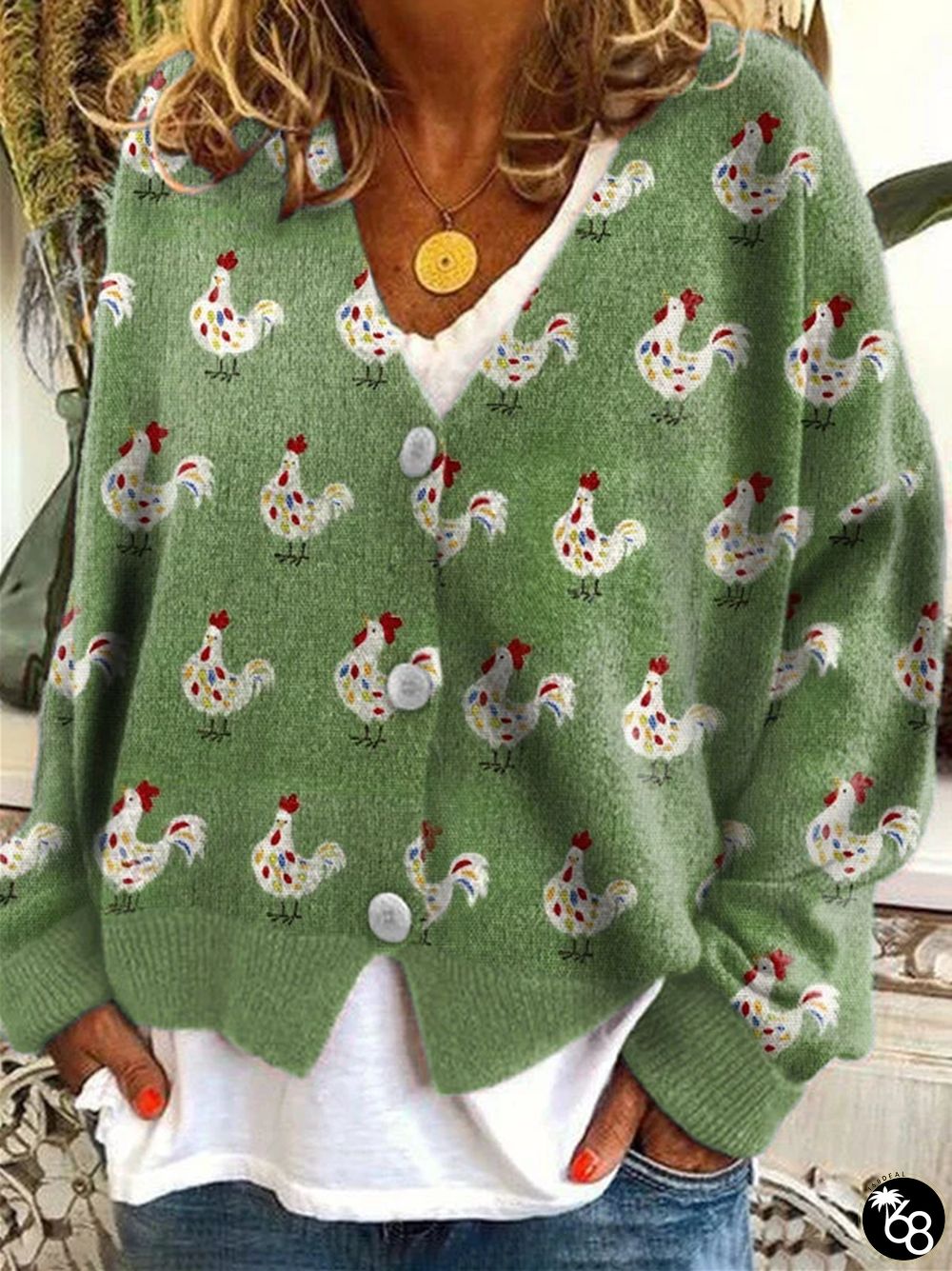 Women's Fun Chick Print Long Sleeve Cardigan | 168DEAL