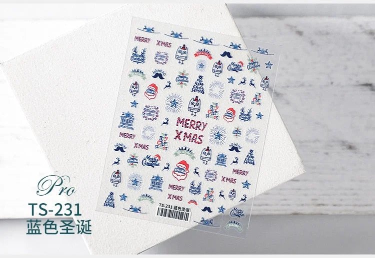 5D Christmas SnowFlake Snowman Nails Art Sticker Pro Frosted Thin Transparent Embossed New Year Nail Art Design Nail Stickers-Nail Inspo