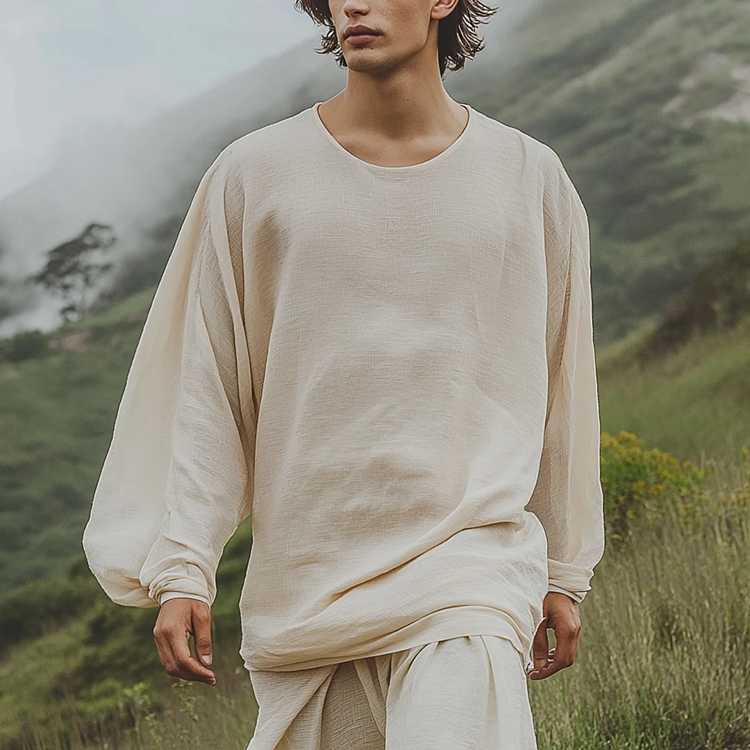 Casual Beige Linen Blend Long Sleeve Top For Outdoor Adventures-inspireuse