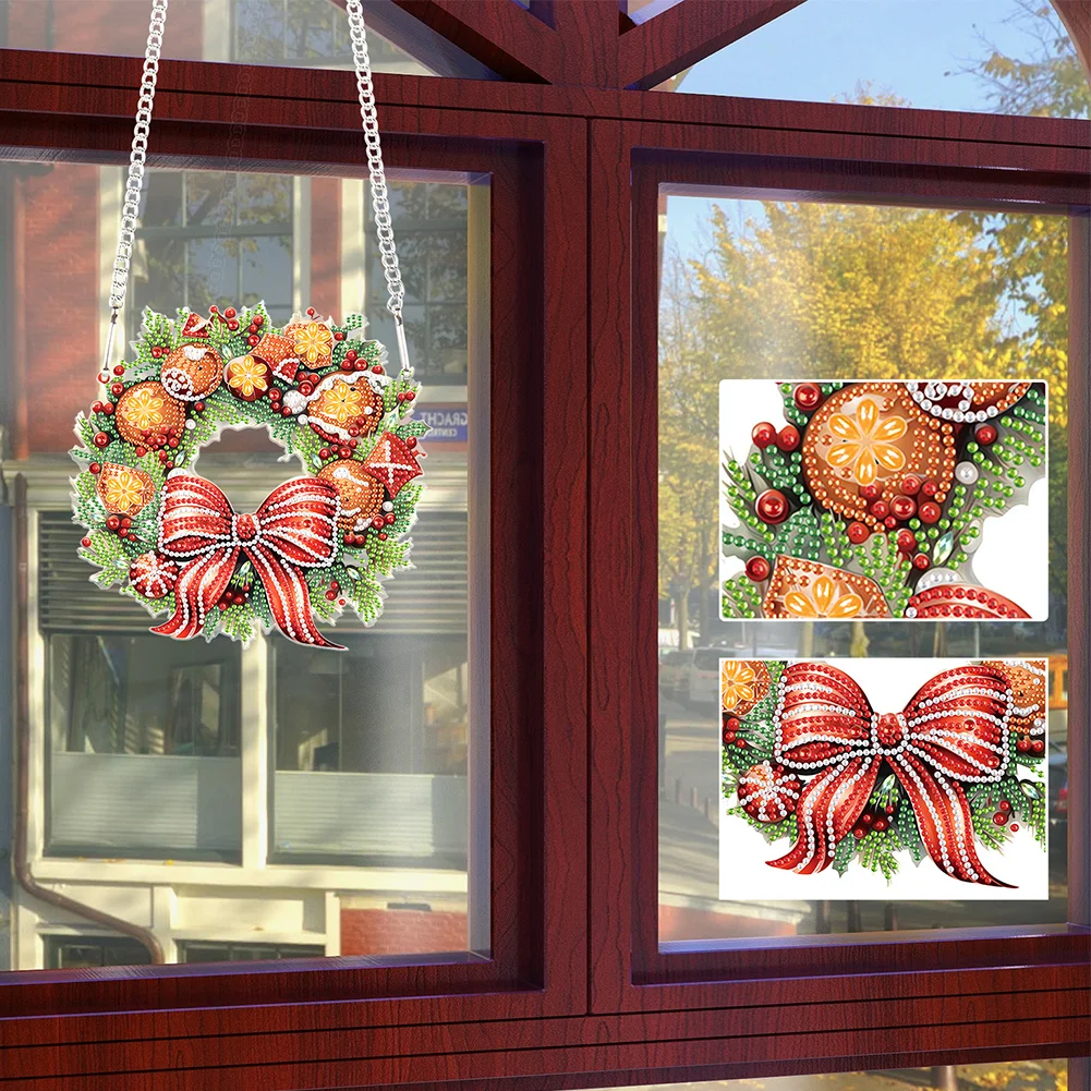 DIY Christmas Wreath Acrylic Special Shaped+Round Diamond Painting Wreath Ornament for Xmas Wall Decor