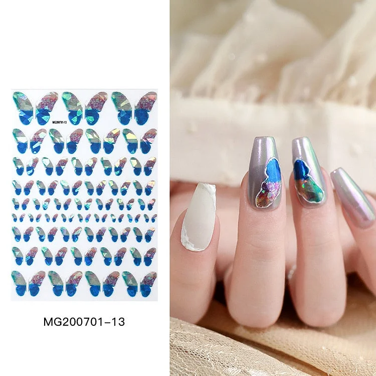Holographic Rainbow Butterfly Nail Stickers Laser Butterfly Designs Colorful Self Adhesive Sticker Nail Decoration Manicure Deco