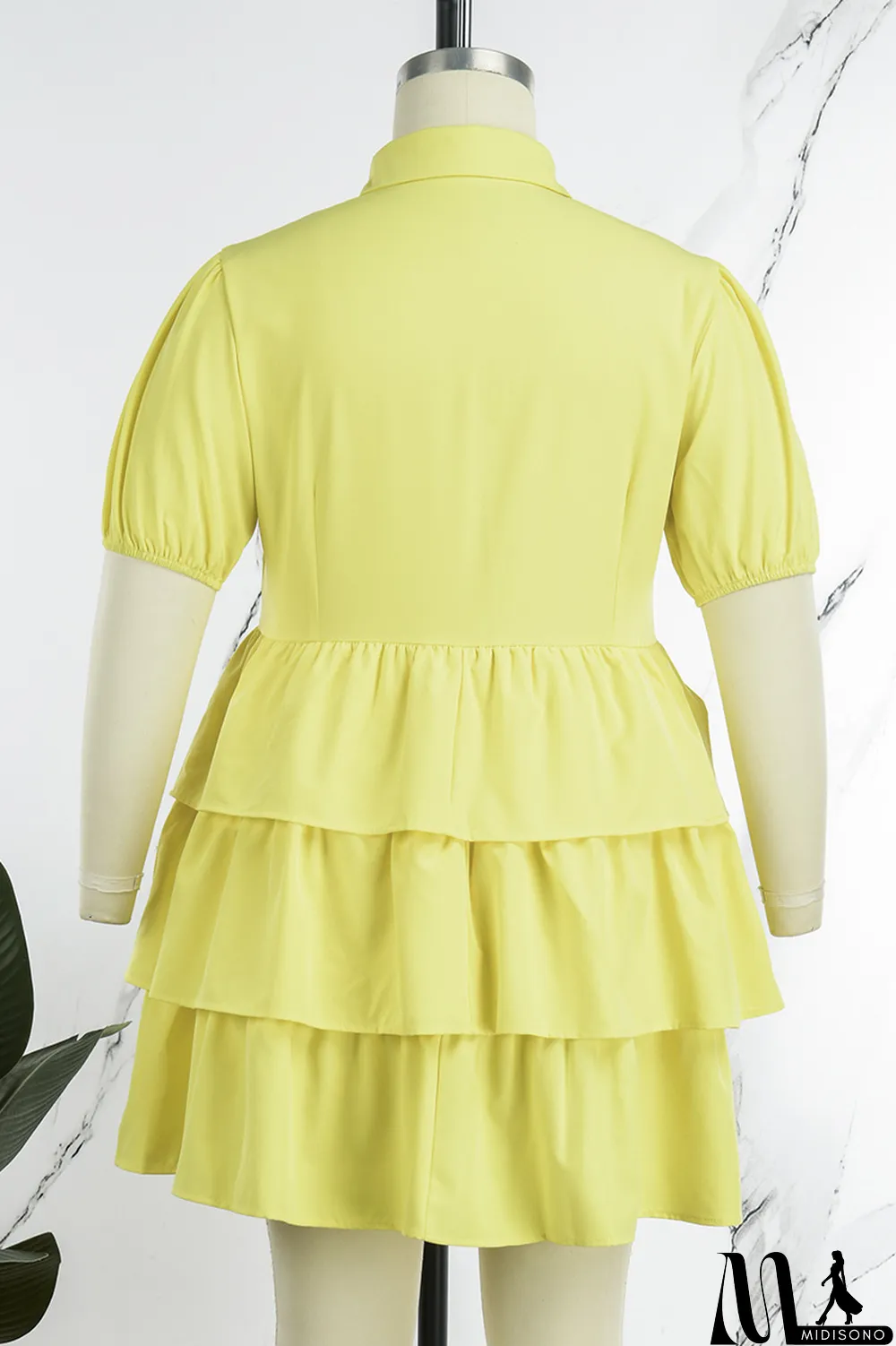 MidiSono - Light Blue Casual Solid Patchwork Turndown Collar Cake Skirt Plus Size Dresses