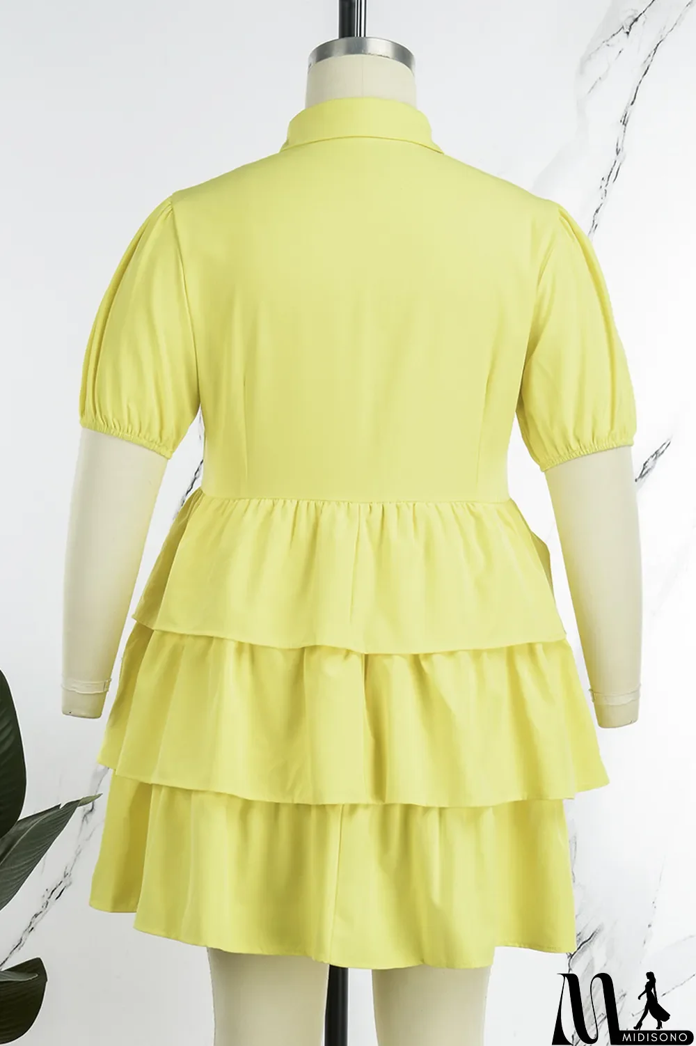 MidiSono - Light Blue Casual Solid Patchwork Turndown Collar Cake Skirt Plus Size Dresses