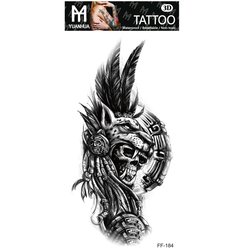 Sdrawing Forest Tattoo Sticker for Men Women Children Tiger Wolf Death Skull Temporary Tattoo Fake Henna Skeleton King Animal Tatoo