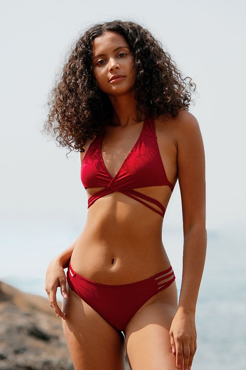 Luckybop  Solid Color Halter Collar Elegant Beach Bikini