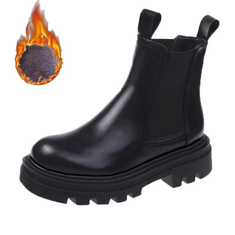 Autumn Winter Chelsea Boots Women 2021 Platform Brown Black Beige White Ankle Boots For Women Fur Short Chunky Punk Gothic Shoes