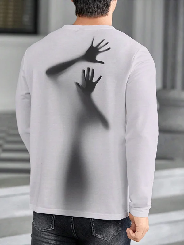 Men's Casual Human Shadow Art Graphic Print Long Sleeve T-Shirt