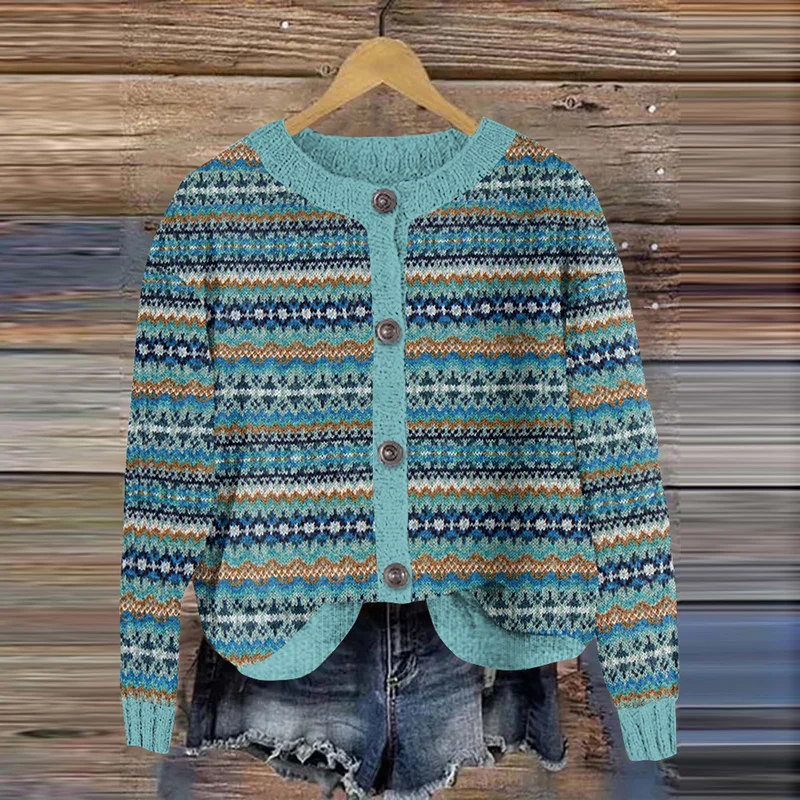 Women's Vintage Icelandic Striped Pattern Sweater