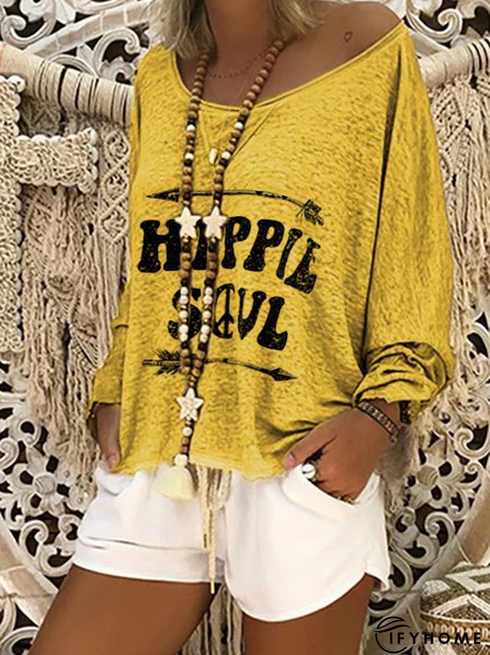 Printed Long Sleeve Casual Tunic T-Shirt | IFYHOME