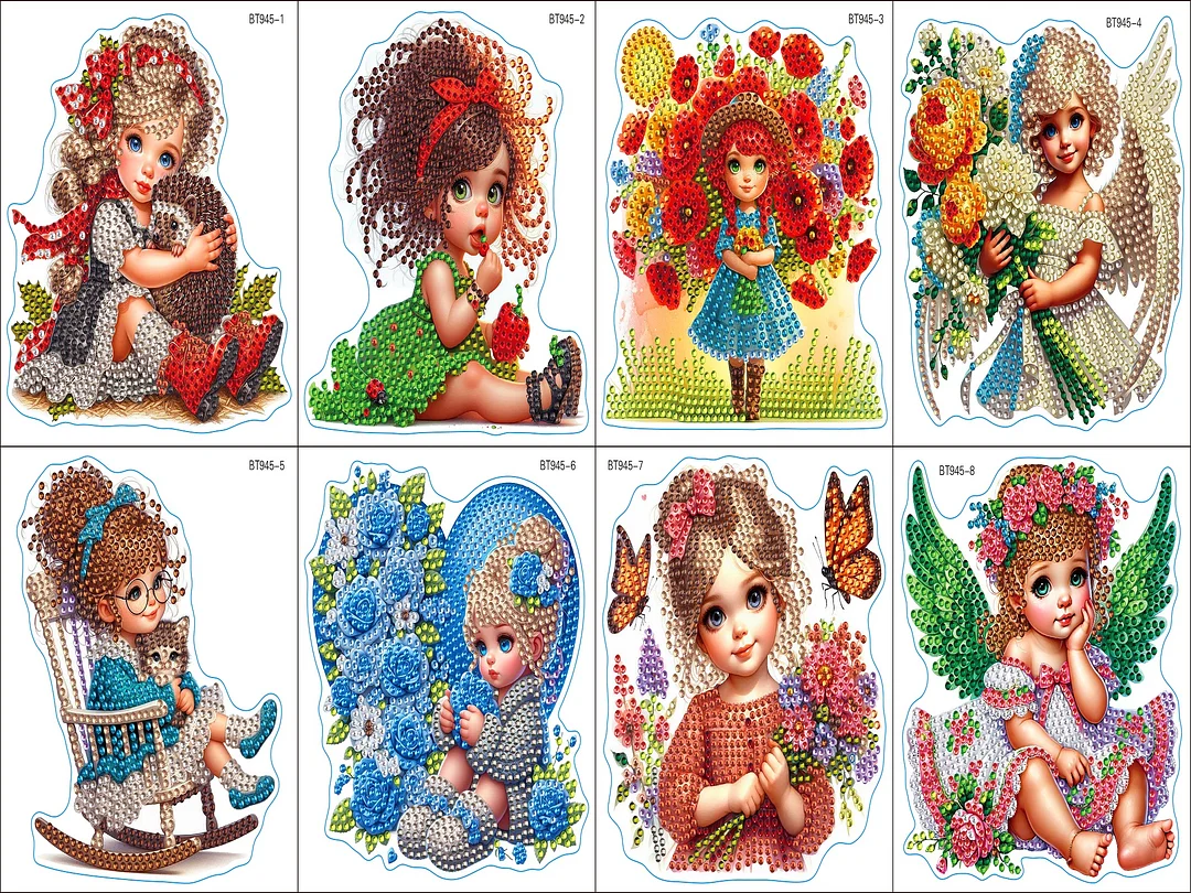 8Pcs 5D Diamond Painting Sticker Kit Diamond Art Stickers for Adults (Girl)