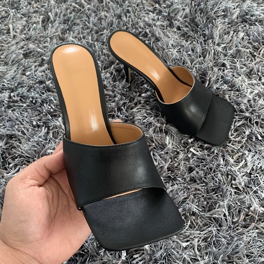 2022 New Summer Women Sandals Square Toe Ladies Heel Mules Sexy Thin High Heels Sandals Slippers Female Fashion Woman Shoes