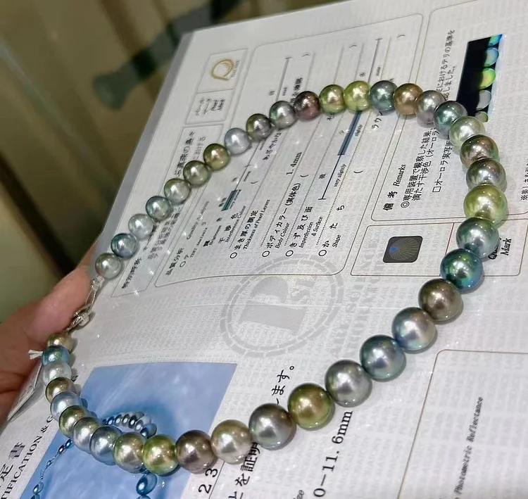 TINA Jewelry Seawater Pearl Colorful Tahitian Black Pearl Color Black Pearl Necklace Pearl Size 8-11mm