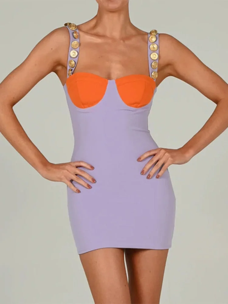 Jacuqeline 2022 Sleeveless Summer Dress Long Sexy Bodycon Clothes for Women Patchwork Backless Button Elegant Dresses Club Party