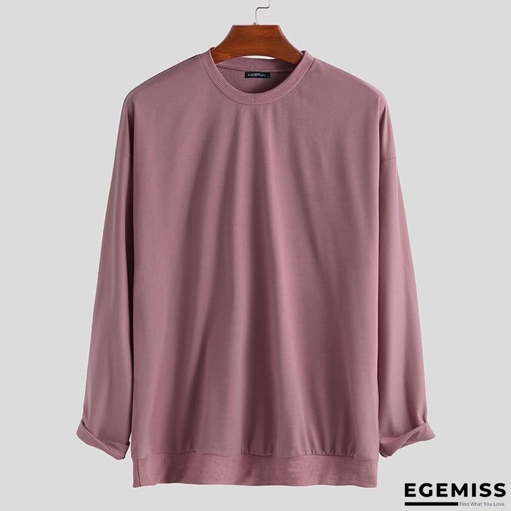 Men Hoodies Long Sleeve Round Neck Solid Chic Streetwear Leisure Workout Sweatshirts | EGEMISS