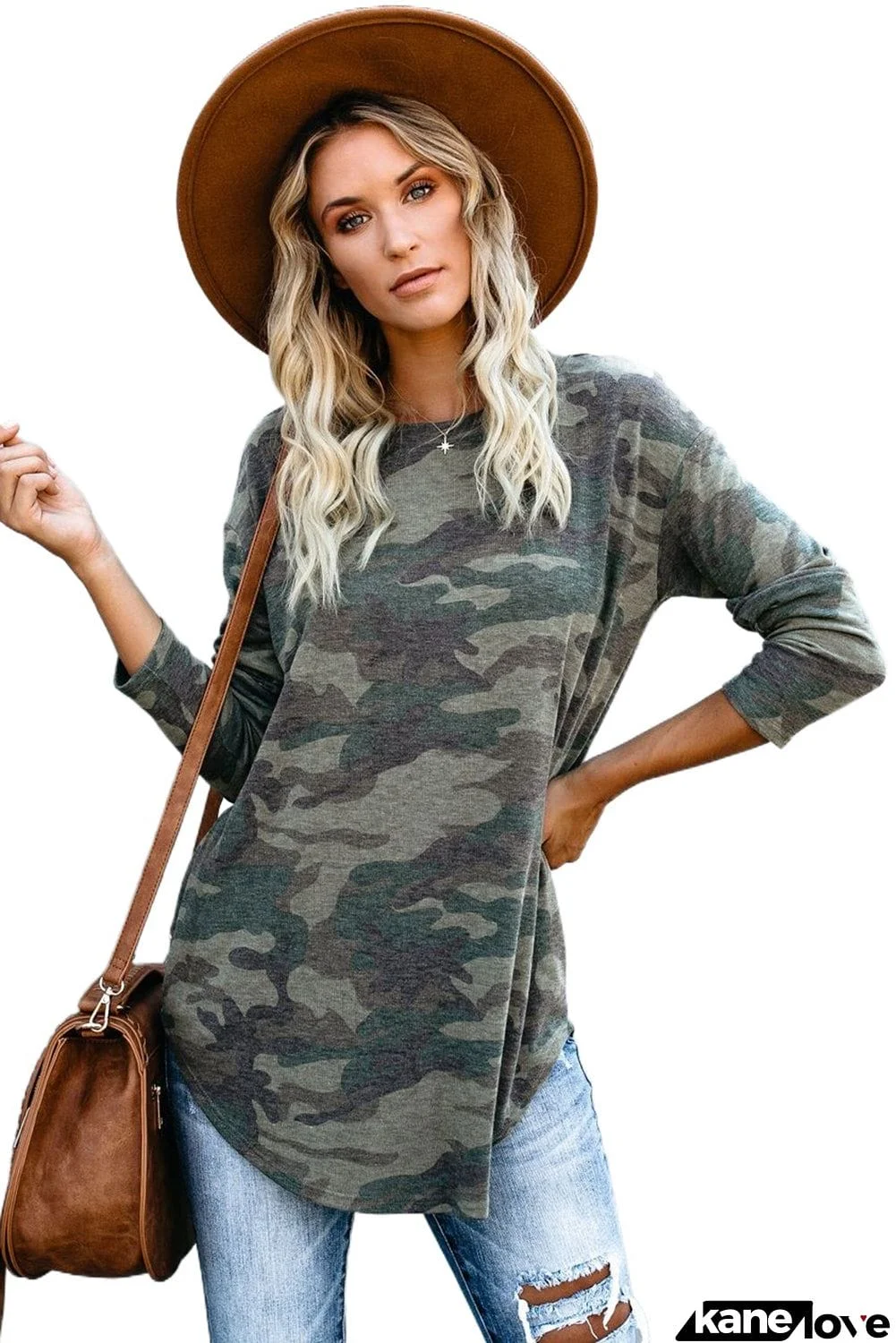 Camo Print Long Sleeve Top