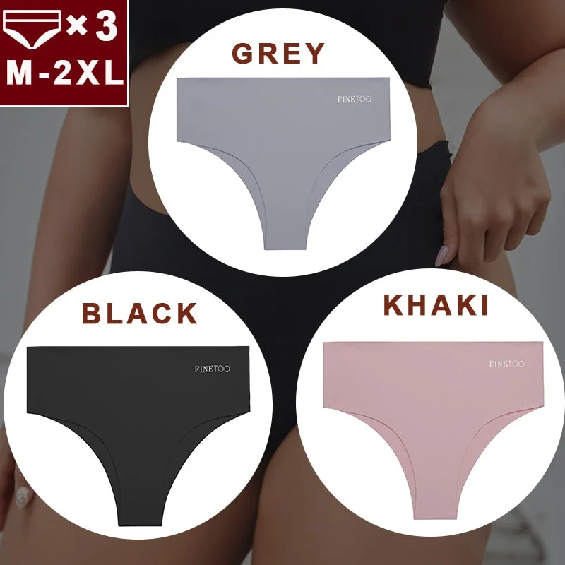 FINETOO 3PCS/Set Women Seamless Underwear Panties Ice Silk Lingerie Female Briefs Plus Size M-2XL Sexy Girls Breathable Pantys