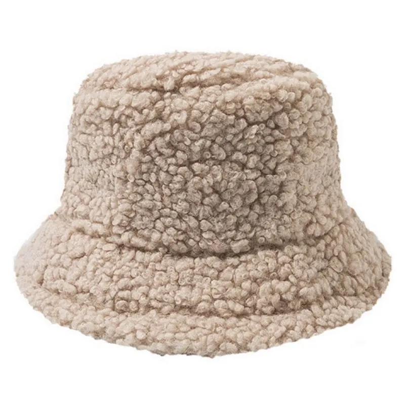 Women Hat Solid Artificial Fur Warm Female Cap Faux Fur Winter Bucket Hat for Women Outdoor Sunscreen Sun Hat Panama Cap Ladies