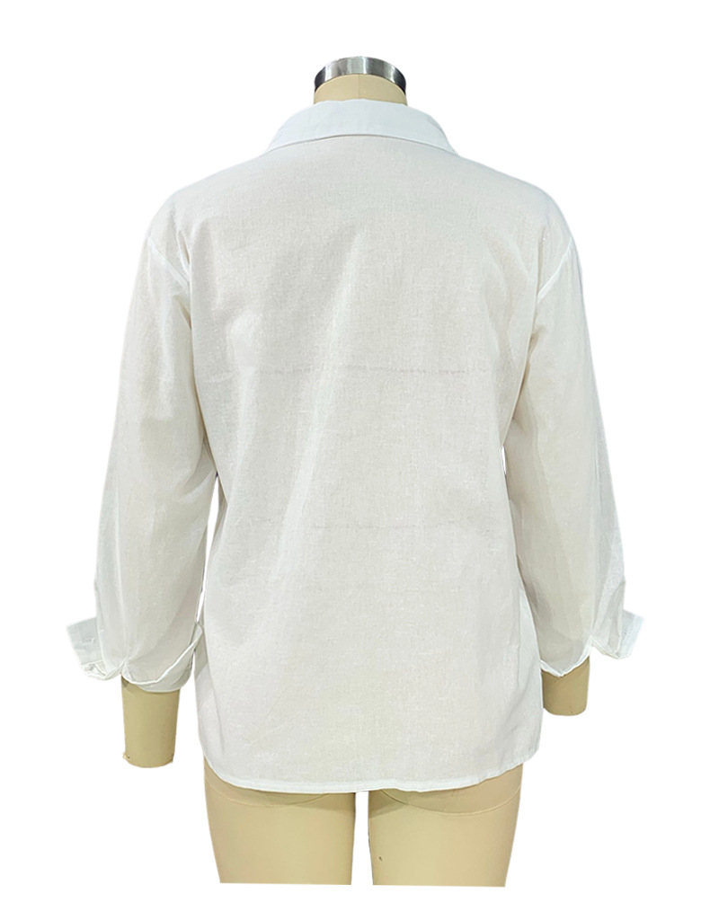 Women's Autumn Solid Color Long Sleeve Collared Cotton Linen Blouse - Ootddress