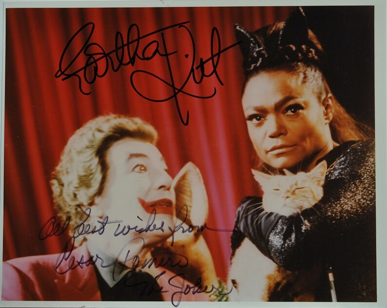 BATMAN tv VILLAINS CAST Signed Photo Poster painting X2 Eatha Kitt, Cesar Romero wcoa