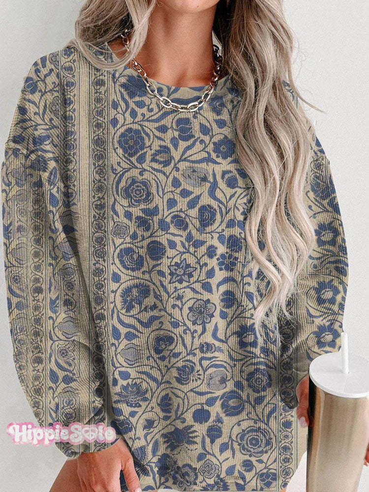 Women’s Floral Patchwork Art Print Casual Printed Corduroy Sweatshirt Multicolor / S