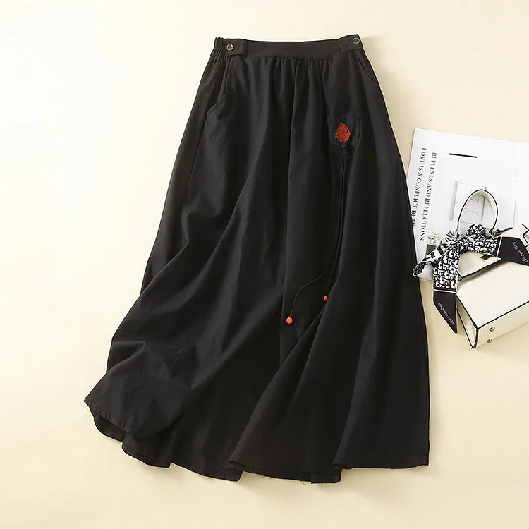 Retro slit cotton linen skirt