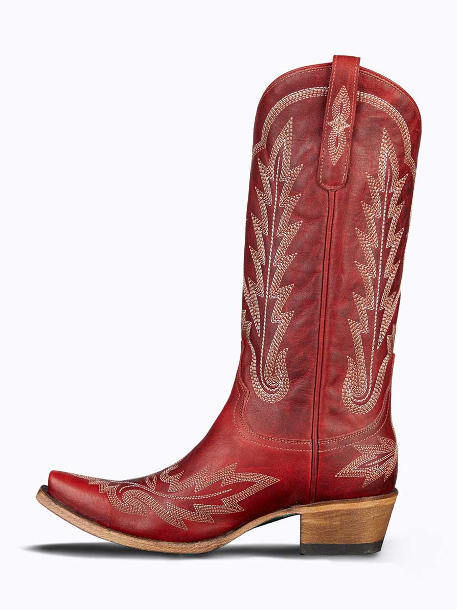 Red Distressed Embroidered Wide-Calf Block Heeled Cowgirl Boots
