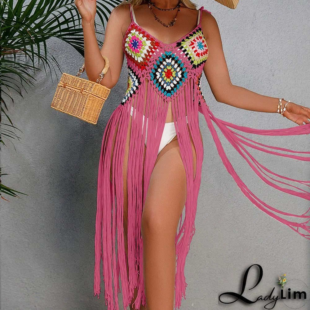 Women Sexy Fringe Beach Midi Dress