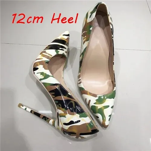 VCshoes Army Green Camouflage 12cm High Heeled Pumps Shallow Pointed Toe Woman Party Women Wedding Shoes QP098