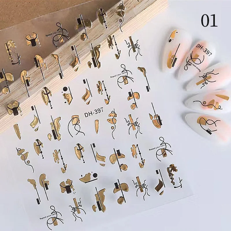 1PC Spring Palm Flowers Leaves 3D Nail Stickers Self-Adhesive Slider Nail Art Decorations Geometry Decals Manicure Accessories-Nail Inspo