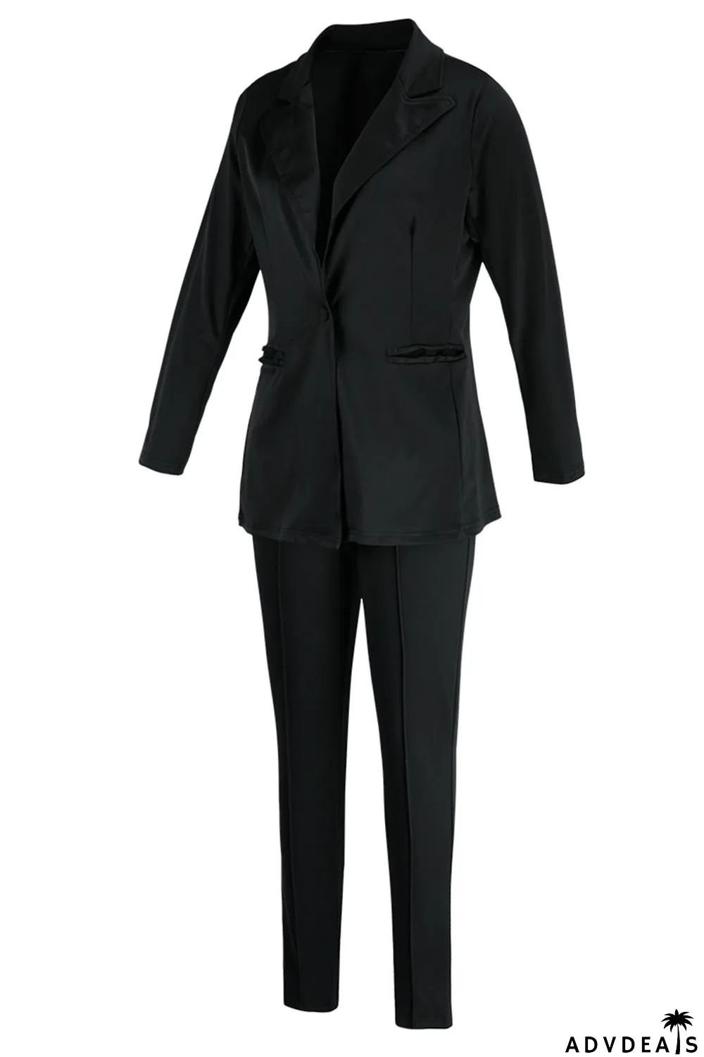 Black Casual Solid Patchwork Turn-back Collar Long Sleeve Two Pieces