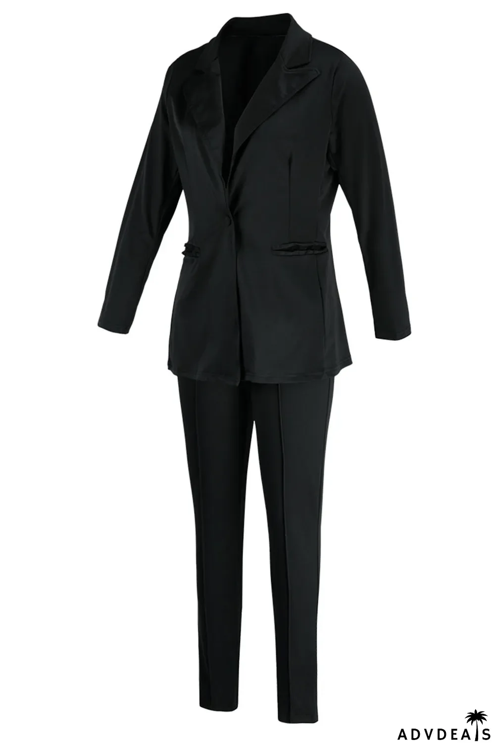 Black Casual Solid Patchwork Turn-back Collar Long Sleeve Two Pieces