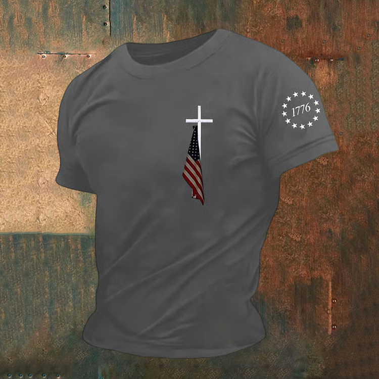 Men's Independence Day 1776 Flag Printed Casual T-shirt