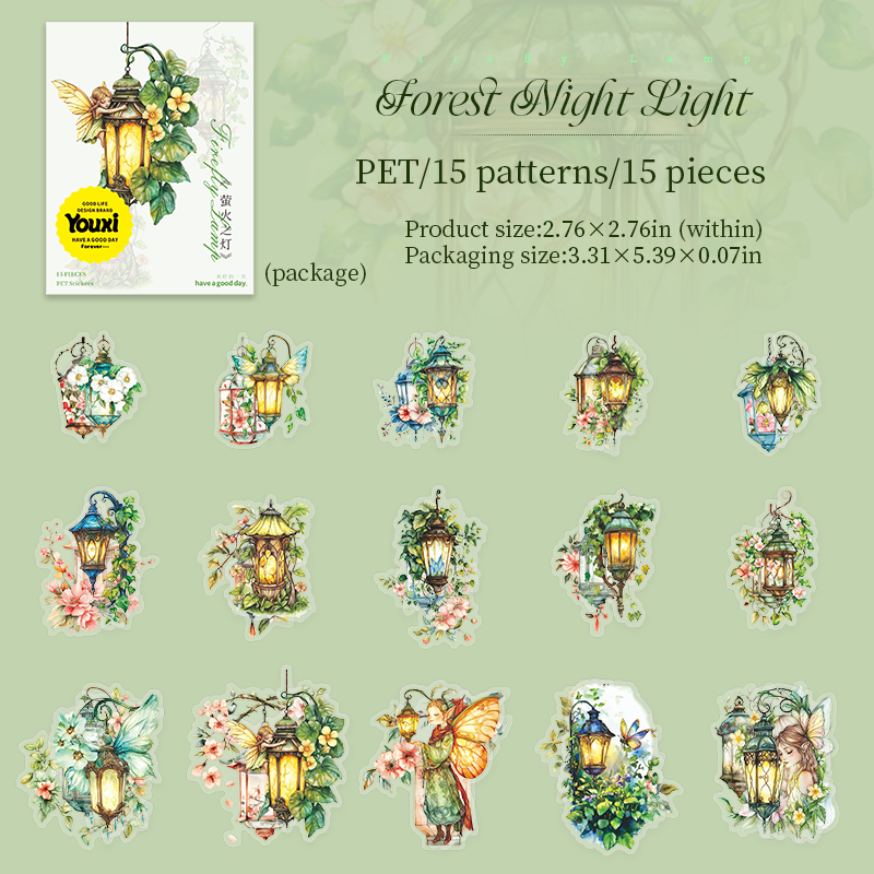 PET Sticker - Firefly Lamp Series Vintage Flower Light Landscape 