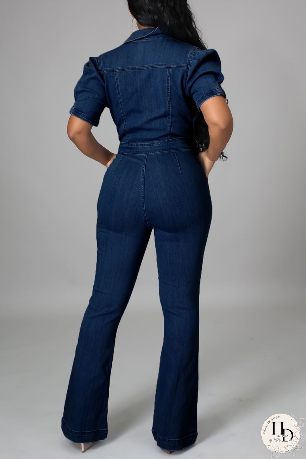 Dark Blue Fashion Casual Solid Zipper Turndown Collar Regular Jumpsuits