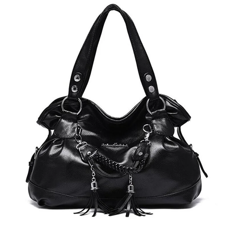 Fashion Hobos Women Handbag Vintage All-match PU Leather tassel Female Shoulder Bag Big Size Designer Crossbody Top-handle Totes