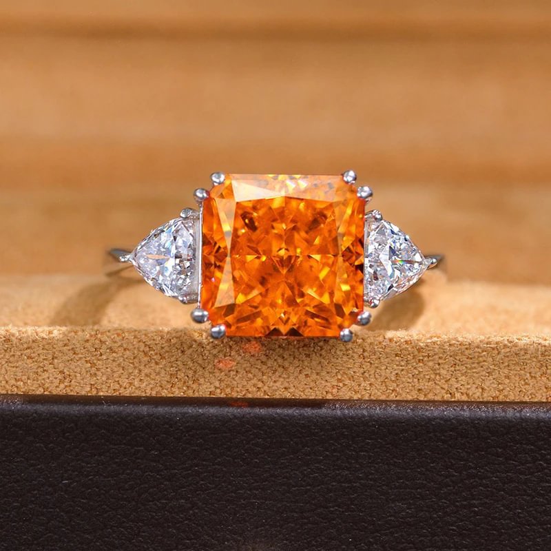 100% 925 Sterling Silver 10*10mm Pink Yellow Aquamarine High Carbon Diamond Rings For Women Sparkling Wedding Fine Jewelry