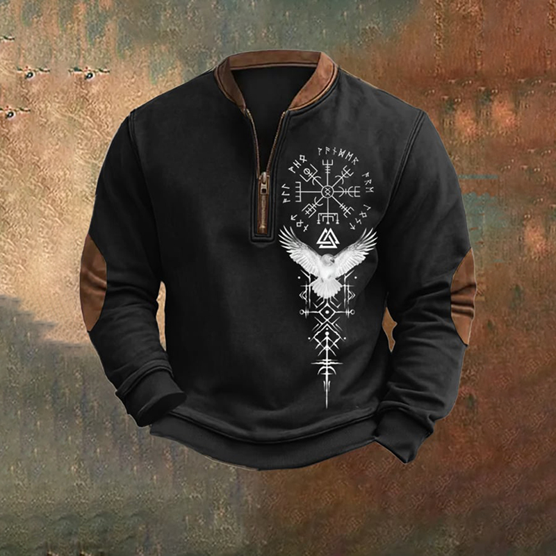 Men's Vintage Viking Print Zip-Up Collar Sweatshirt / Rvogue / Rvogue