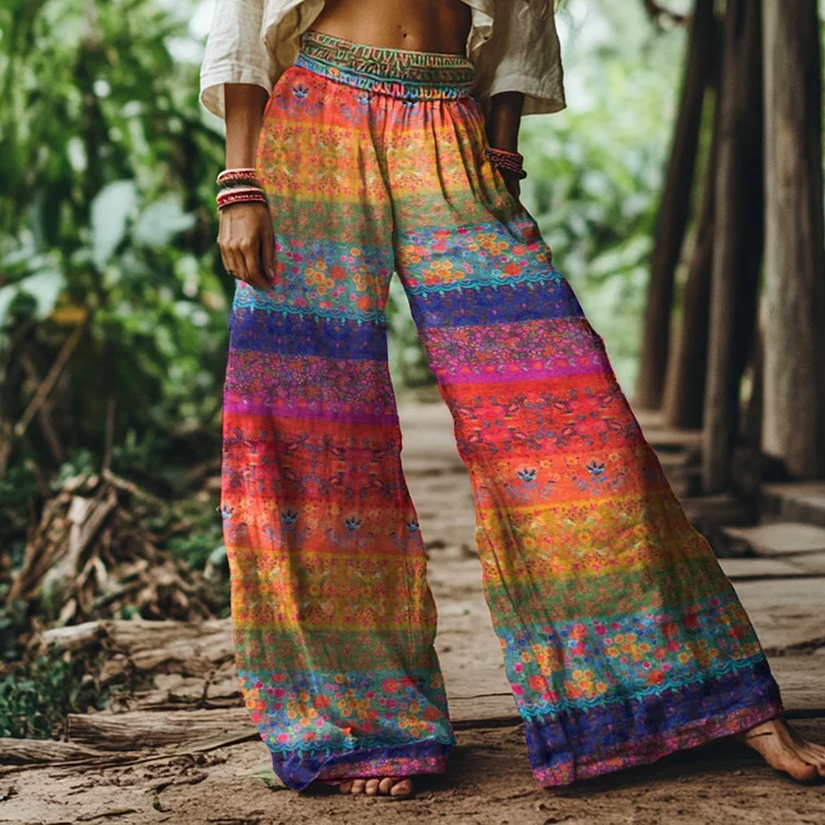 Vintage Bohemian Floral Print Loose Wide-leg Pants