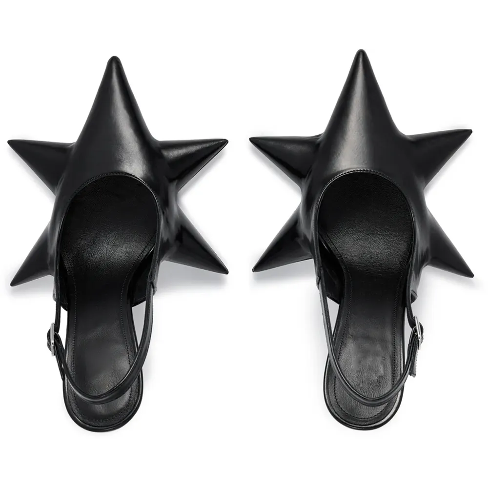 Unique Slingback White Leather Shallow Star Sandals Thin High Heel Women Shoes Buckle Strap Pointed Toe 2025 Zapatos Para Mujere  highheelher