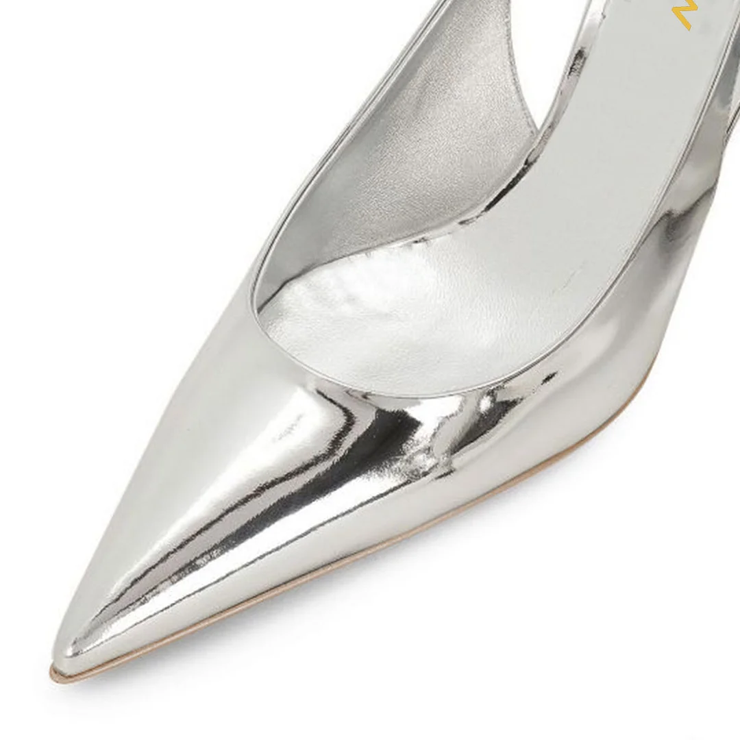 Metallic Finish Pointed Toe Rhinestone Pumps Heels in Silver