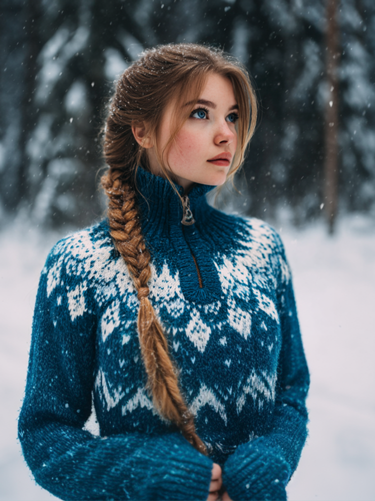 Women's Winter Warm Knitted High Neck Semi-zipper Sweater elevenforest