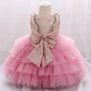 Kid Baby Girl Golden Bow Princess Baptism Dress