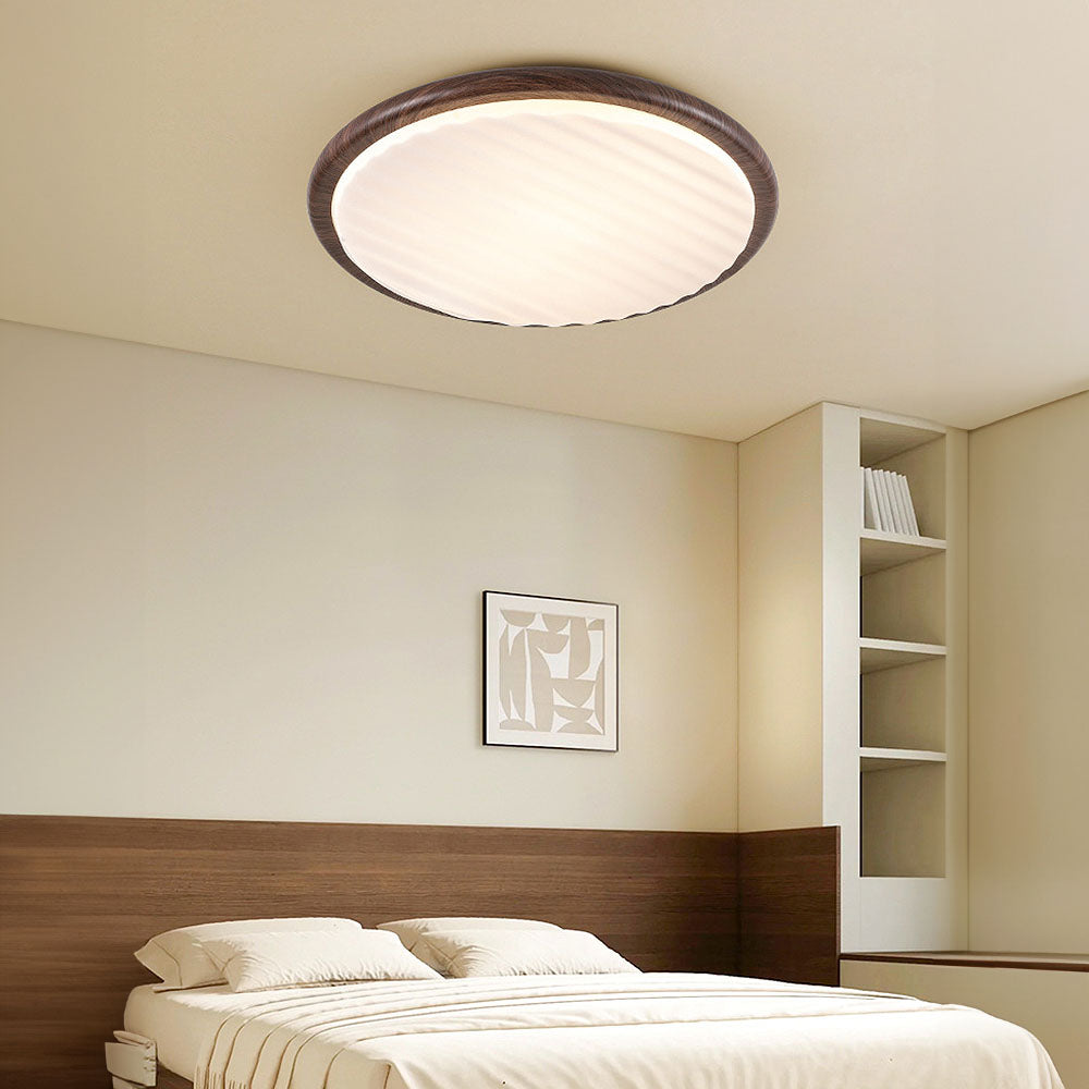 Simple Round Wood Wrinkles LED Bedroom Ceiling Light