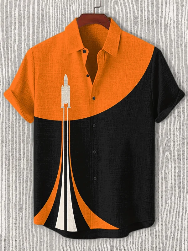Men's Retro Space Shuttle Geometric Art Print Casual Shirt