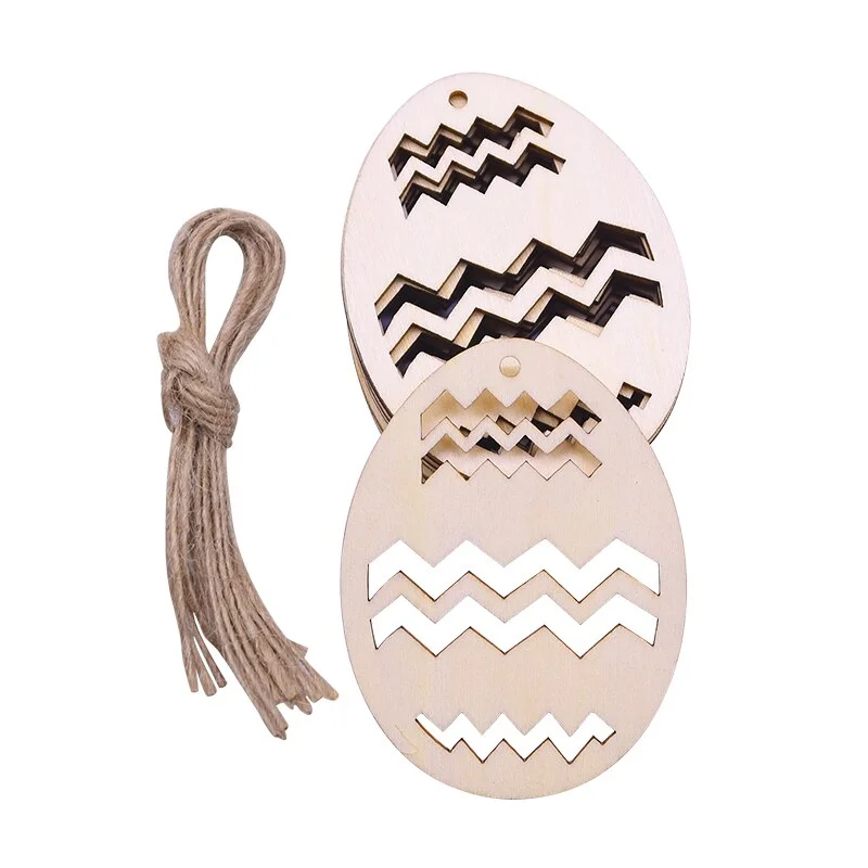 10pcs Wooden Easter Egg Wood Slices Pendant Ornaments Wedding Party Decoration Graffiti Egg Craft Hanging Kids Gift Easter Party