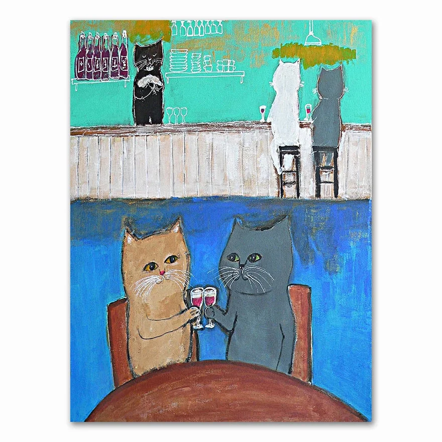 Cartoon Cat Posters And Prints Canvas Oil Painting Wall Art Pictures For Living Room Kid's Bedroom Nursery Cuadros Home Decor