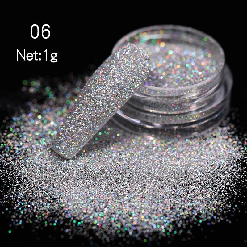 iridescent Nail Glitter Powder Silver Glitter Iridescent Flakes Sequins Super Shining Paillette Pigment Dust For Nails