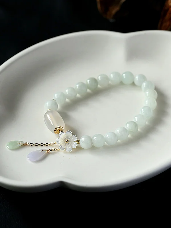 National Jade Beads & Flower Handmade Bracelet: Cultural Elegance