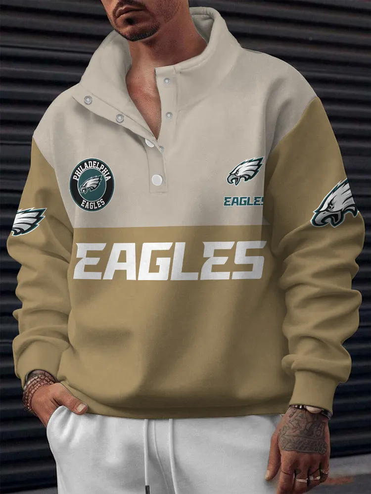 Philadelphia Eagles  2025 New Design Casual Snap  Mockneck Pullover Sweatshirt